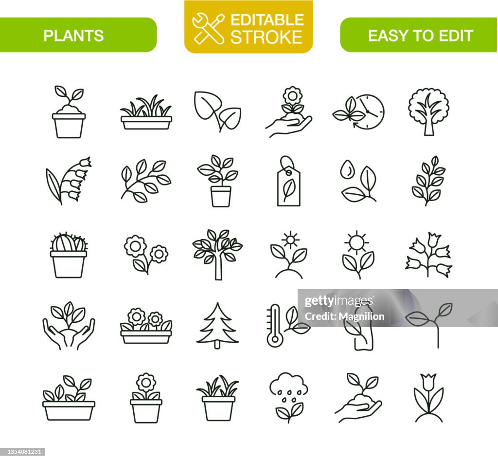 Plant icons Set Editable Stroke