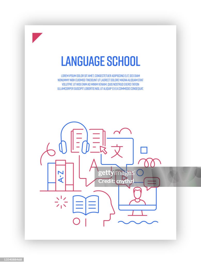 Vector Set of Illustration Language School Concept. Line Art Style Background Design for Web Page, Banner, Poster, Print etc. Vector Illustration.