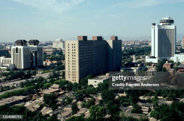 Elevated view looking west, Beijing, China, 1992.