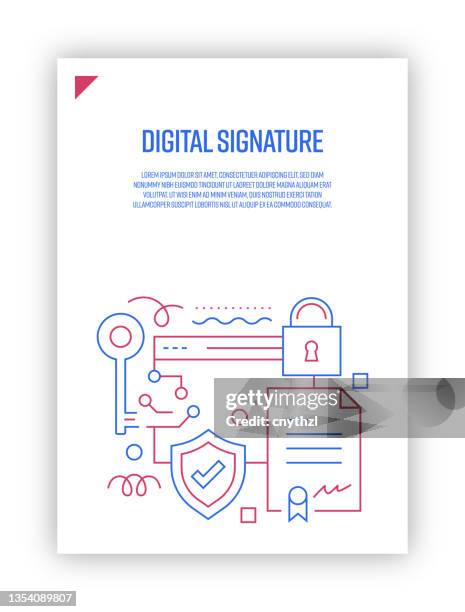 stockillustraties, clipart, cartoons en iconen met vector set of illustration digital signature concept. line art style background design for web page, banner, poster, print etc. vector illustration. - digital signature