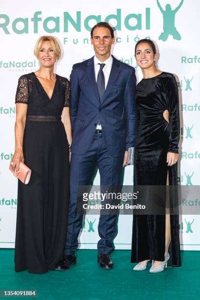 Rafa Nadal , his mother Ana Maria Parera and his wife Xisca Perello attend the private dinner held on the occasion of the 10th anniversary of the...