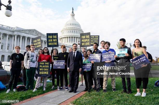 Rep. Joaquin Castro poses for a photo with student activist taking part in the MoveOn and Poor People's Campaign Build Back Better campaign on...