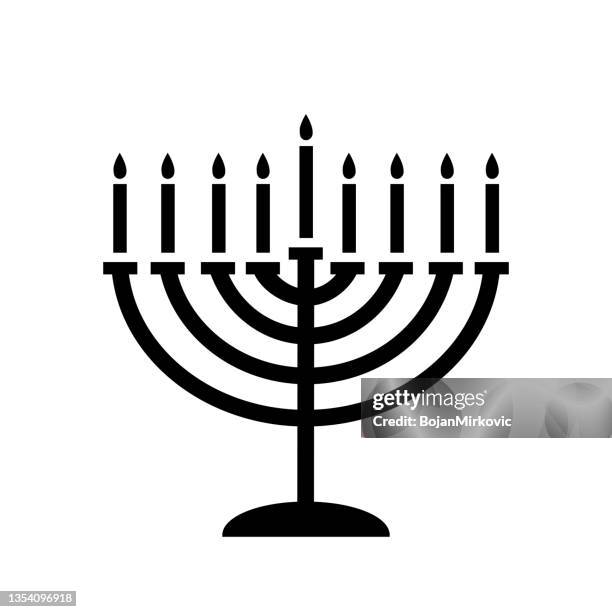 chanukka menora ikone. vektor - kerzenleuchter stock-grafiken, -clipart, -cartoons und -symbole