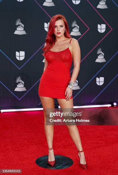 Bella Thorne attends The 22nd Annual Latin GRAMMY Awards at MGM Grand Garden Arena on November 18, 2021 in Las Vegas, Nevada.