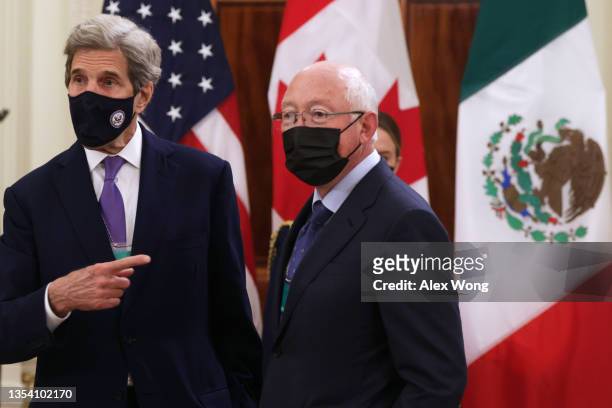Ambassador to Mexico Ken Salazar and Special Presidential Envoy for Climate John Kerry arrive at the first North American Leaders’ Summit since 2016...