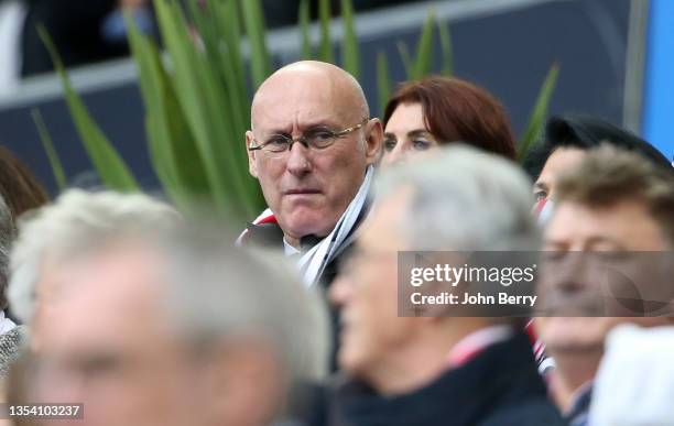 President of French Rugby Federation FFR Bernard Laporte attends the Autumn Nations Series match between France and Georgia at Stade Matmut...