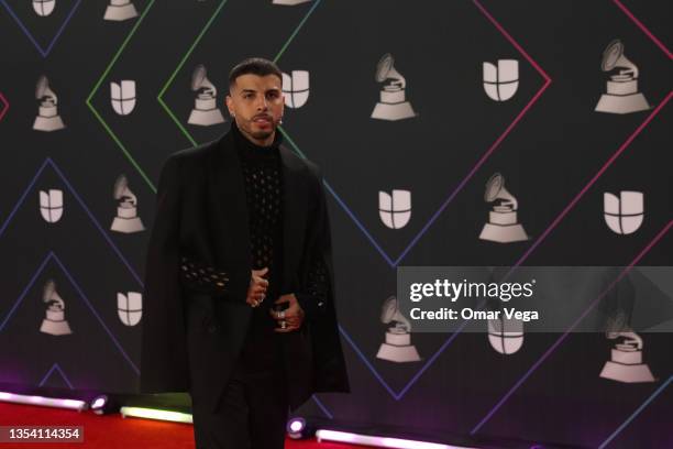 Puerto Rican singer Rauw Alejandro attends the red carpet during the 22nd Annual Latin GRAMMY Awards at MGM Grand Garden Arena on November 18, 2021...