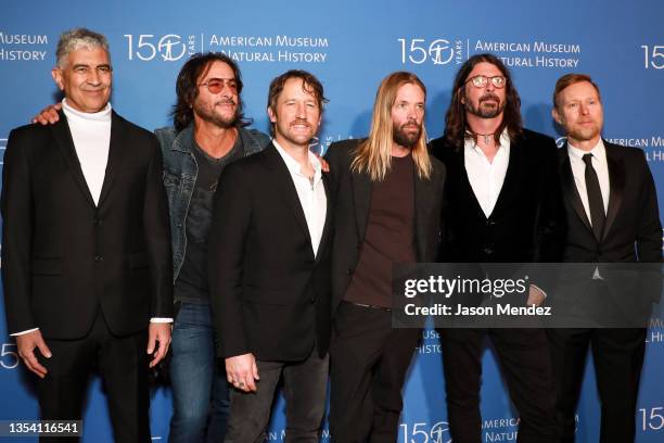 Pat Smear, Rami Jaffee, Chris Shiflett, Taylor Hawkins, Dave Grohl and Nate Mendel of Foo Fighters attend the 2021 American Museum of Natural History...