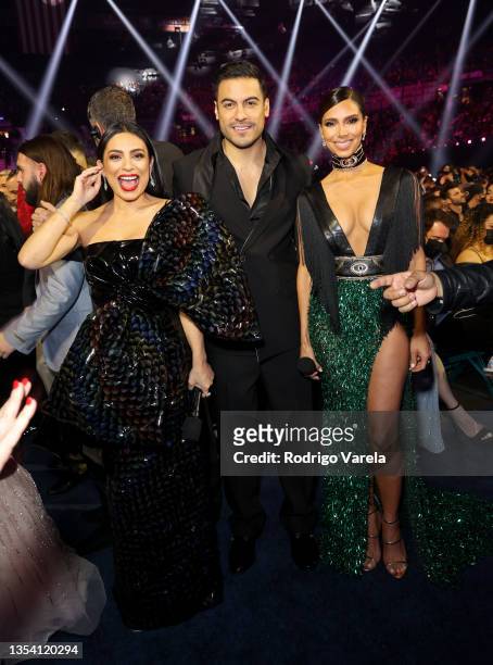 Co-hosts Ana Brenda Contreras, Carlos Rivera, and Roselyn Sanchez attend The 22nd Annual Latin GRAMMY Awards at MGM Grand Garden Arena on November...