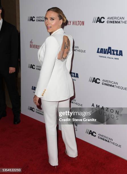 Scarlett Johansson arrives at the 35th Annual American Cinematheque Awards Honoring Scarlett Johansson at The Beverly Hilton on November 18, 2021 in...