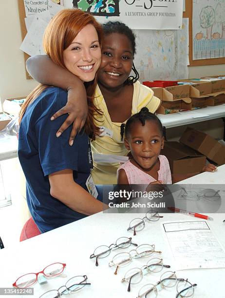Danneel Harris at frame table during Danneel Harris Volunteers Her Time at The Gift of Sight Clinic in Downtown Los Angeles at United American Indian...