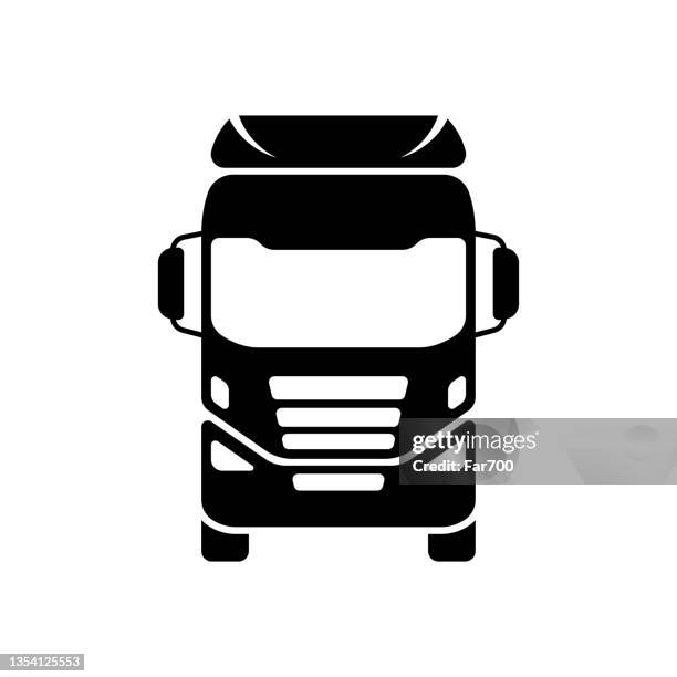 truck icon. trunk tractor. black silhouette. front view. vector simple flat graphic illustration. the isolated object on a white background. isolate. - truck driver stock illustrations