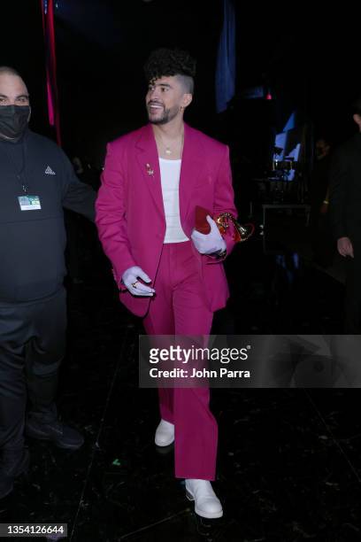 Bad Bunny, winner of Best Urban Music Album for "El Último Tour Del Mundo," attends The 22nd Annual Latin GRAMMY Awards at MGM Grand Garden Arena on...