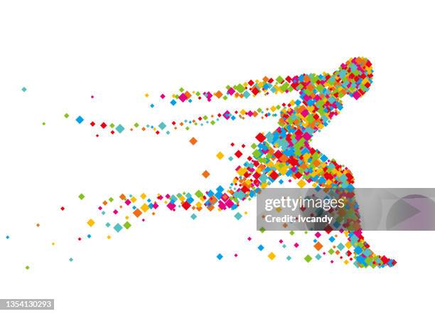 fragments running human - exploded view technology stock illustrations
