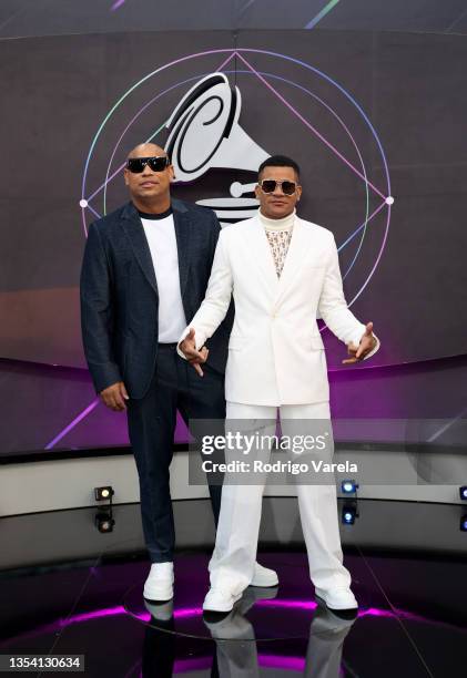 Alexander Delgado and Randy Malcom of Gente de Zona attend The 22nd Annual Latin GRAMMY Awards at MGM Grand Garden Arena on November 18, 2021 in Las...