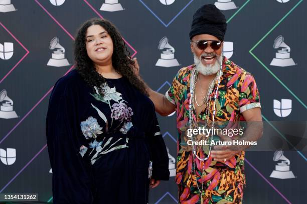 Nina de Freitas and Carlinhos Brown attend The 22nd Annual Latin GRAMMY Awards at MGM Grand Garden Arena on November 18, 2021 in Las Vegas, Nevada.