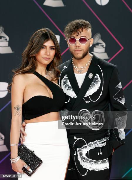 Mia Khalifa and Jhay Cortez attend The 22nd Annual Latin GRAMMY Awards at MGM Grand Garden Arena on November 18, 2021 in Las Vegas, Nevada.