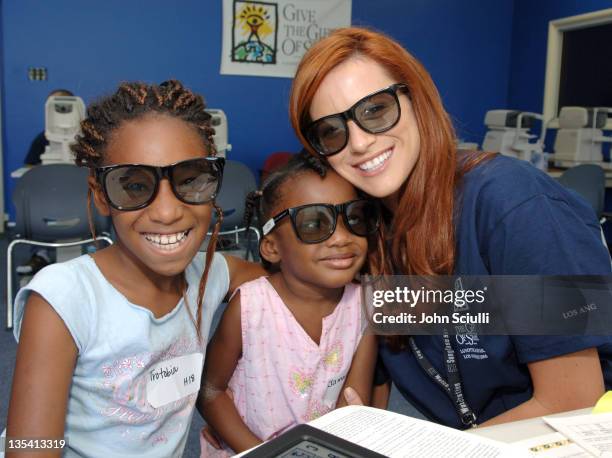 Danneel Harris at the Randot Test station during Danneel Harris Volunteers Her Time at The Gift of Sight Clinic in Downtown Los Angeles at United...