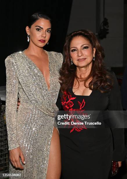 Livia Brito and Gloria Estefan attend The 22nd Annual Latin GRAMMY Awards at MGM Grand Garden Arena on November 18, 2021 in Las Vegas, Nevada.