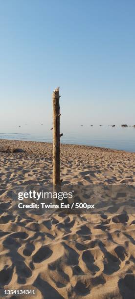 scenic view of beach against clear sky,eesti,estonia - stakes in the sand stock pictures, royalty-free photos & images