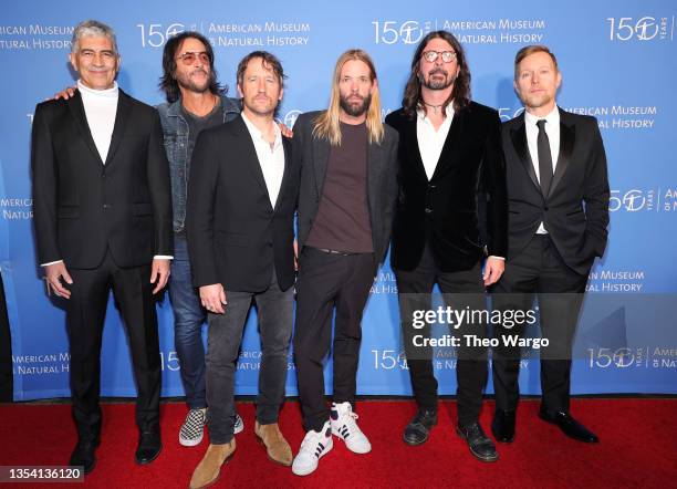 Pat Smear, Rami Jaffee, Chris Shiflett, Taylor Hawkins, Dave Grohl and Nate Mendel, members of the Foo Fighters, attend the American Museum of...