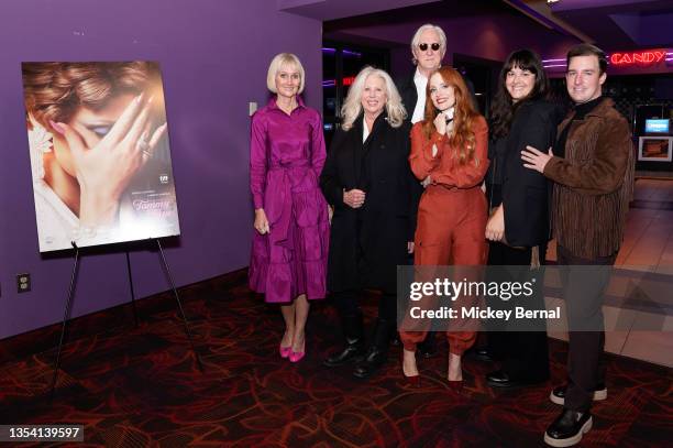 Linda Dowds, Callie Khouri, T Bone Burnett, Jessica Chastain, Kelly Carmichael and Mitchell Travers pose for a photo during "The Eyes Of Tammy Faye"...