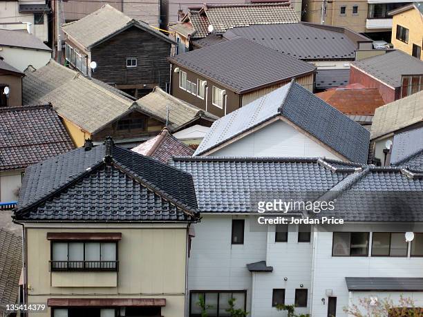 japanese town rooftops - yamagata prefecture bildbanksfoton och bilder