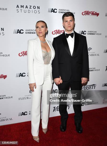 Scarlett Johansson and Colin Jost attend the 35th Annual American Cinematheque Awards Honoring Scarlett Johansson at The Beverly Hilton on November...