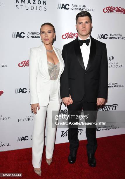 Scarlett Johansson and Colin Jost attend the 35th Annual American Cinematheque Awards Honoring Scarlett Johansson at The Beverly Hilton on November...