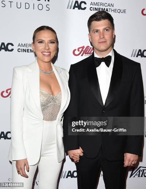 Scarlett Johansson and Colin Jost attend the 35th Annual American Cinematheque Awards Honoring Scarlett Johansson at The Beverly Hilton on November...