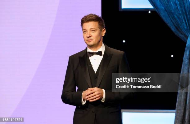 Jeremy Renner speaks onstage during the 35th Annual American Cinematheque Awards Honoring Scarlett Johansson at The Beverly Hilton on November 18,...