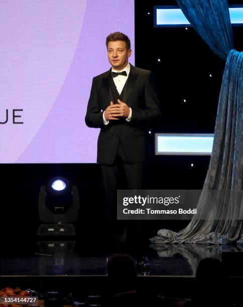 Jeremy Renner speaks onstage during the 35th Annual American Cinematheque Awards Honoring Scarlett Johansson at The Beverly Hilton on November 18,...