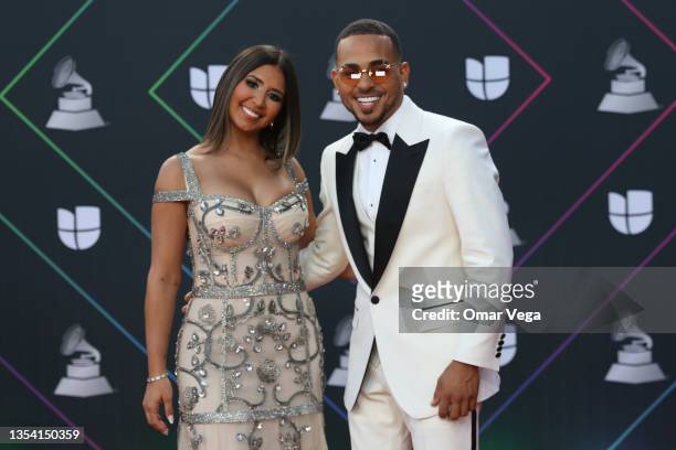 Taina Marie Meléndez and Puerto Rican singer Ozuna attend the 22nd Annual Latin GRAMMY Awards at MGM Grand Garden Arena on November 18, 2021 in Las...