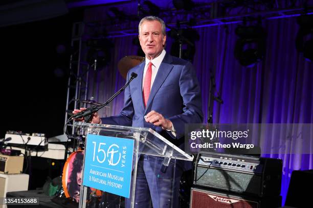 Mayor Bill de Blasio speaks onstage at the American Museum of Natural History Gala 2021 on November 18, 2021 in New York City.