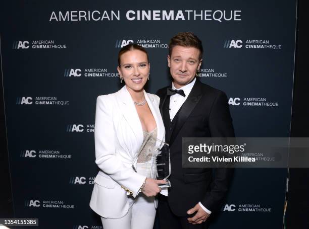 Honoree Scarlett Johansson and Jeremy Renner attend the 35th Annual American Cinematheque Awards Honoring Scarlett Johansson at The Beverly Hilton on...