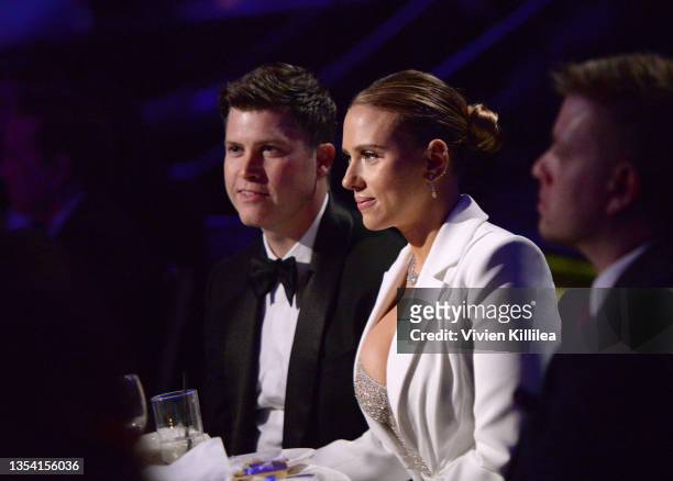 Colin Jost and Scarlett Johansson attend the 35th Annual American Cinematheque Awards Honoring Scarlett Johansson at The Beverly Hilton on November...