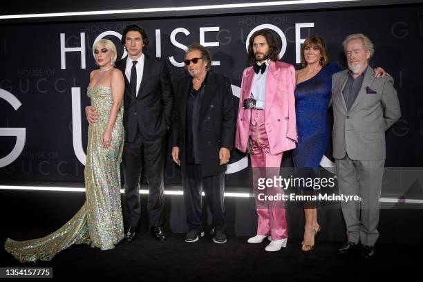 Lady Gaga, Adam Driver, Al Pacino, Jared Leto, Giannina Facio and Director Ridley Scott attend the Los Angeles premiere of MGM's 'House of Gucci' at...