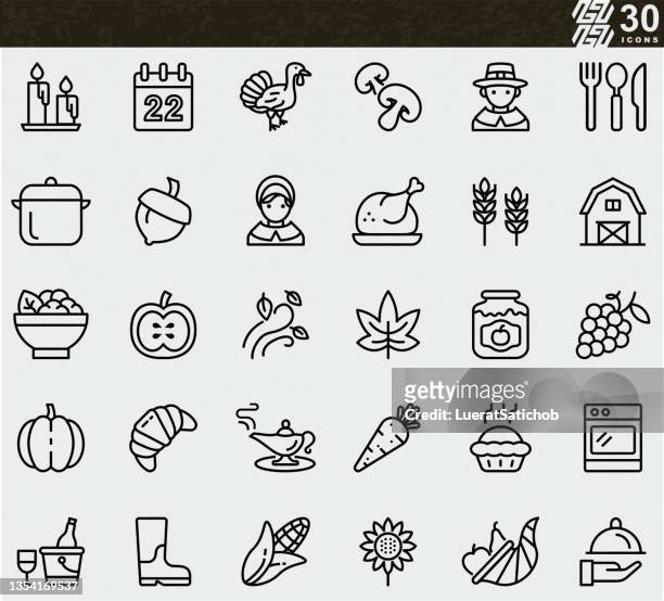 thanksgiving day line symbole - auflaufgericht stock-grafiken, -clipart, -cartoons und -symbole