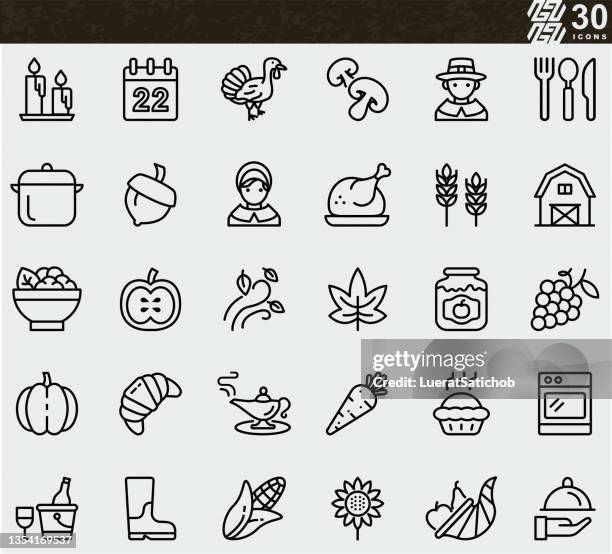 ilustrações, clipart, desenhos animados e ícones de ícones da linha do dia de ação de graças - peru ave doméstica