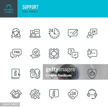 Soporte - conjunto de iconos vectoriales de línea delgada. Píxel perfecto. Trazo editable. El conjunto contiene iconos: Soporte de TI, Mesa de ayuda, Centro de llamadas, Representante de servicio al cliente, Instrucciones. Soporte - conjunto de iconos vectoriales de línea delgada. Píxel perfecto. Trazo editable. El conjunto contiene iconos: Soporte de TI, Mesa de ayuda, Centro de llamadas, Representante de servicio al cliente, Instrucciones.
