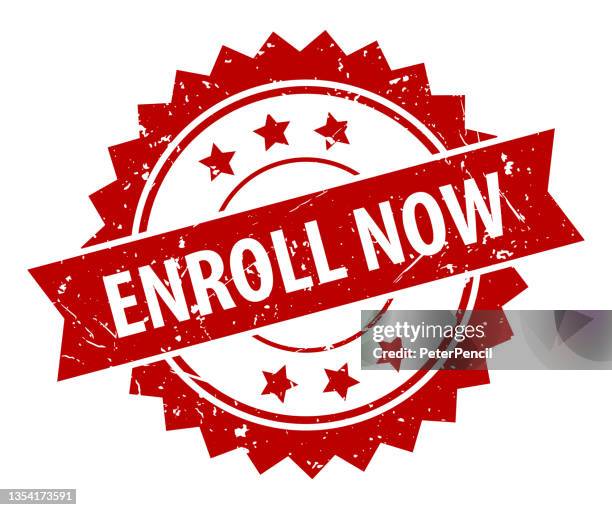 enroll now - stamp, imprint, seal template. grunge effect. vector stock illustration - enrollment stock illustrations