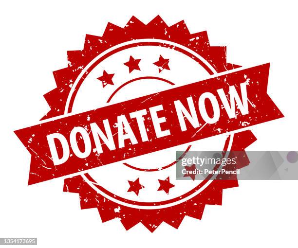 donate now - stamp, imprint, seal template. grunge effect. vector stock illustration - printing texture stock illustrations