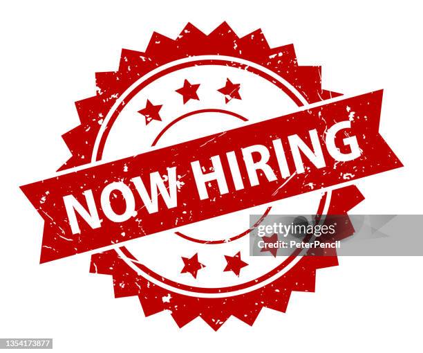 now hiring - stamp, imprint, seal template. grunge effect. vector stock illustration - help wanted sign stock illustrations