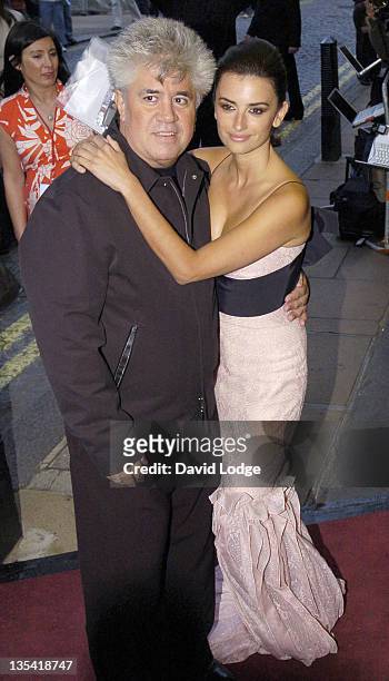 Pedro Almodovar and Penelope Cruz during "Volver" London Premiere - Outside Arrivals at Curzon Mayfair in London, Great Britain.