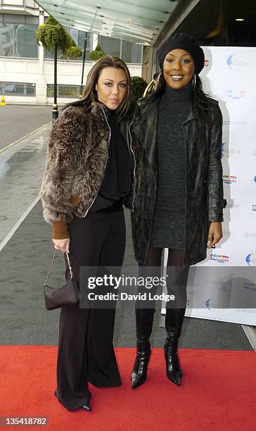 Michelle Heaton and Kelli Young of Liberty X during The 2005 Peter Pan Awards - Arrivals at Park Lane Hilton Hotel in London, Great Britain.