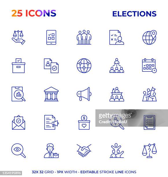 stockillustraties, clipart, cartoons en iconen met elections editable stroke line icon series - population of the americas