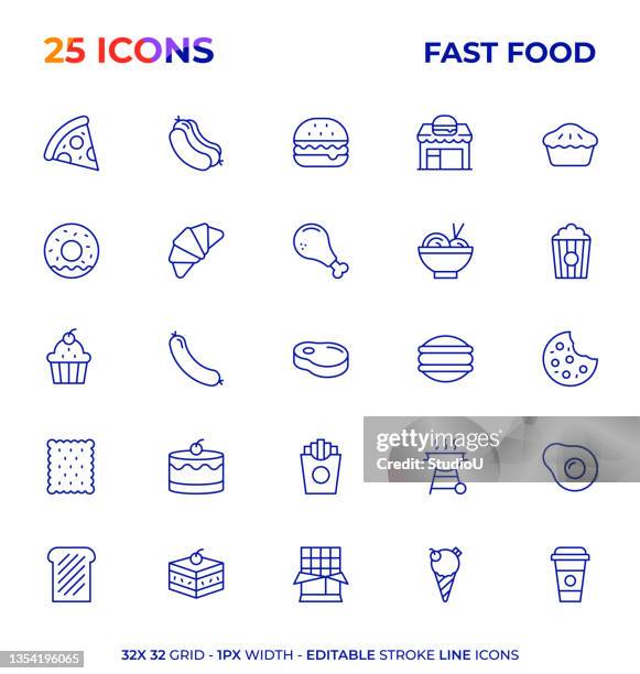 fast food editable stroke line icon series - chicken pie stock illustrations