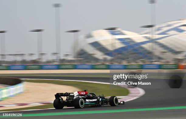 Lewis Hamilton of Great Britain driving the Mercedes AMG Petronas F1 Team Mercedes W12 during practice ahead of the F1 Grand Prix of Qatar at Losail...