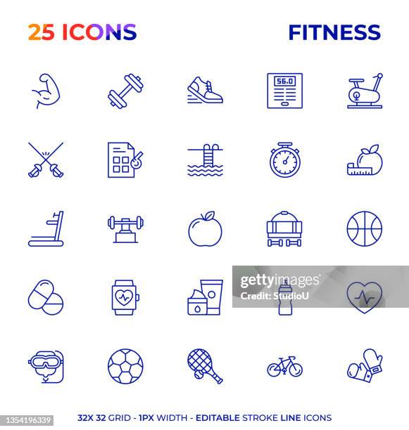 fitness editable stroke line icon series - cycling glove stock illustrations