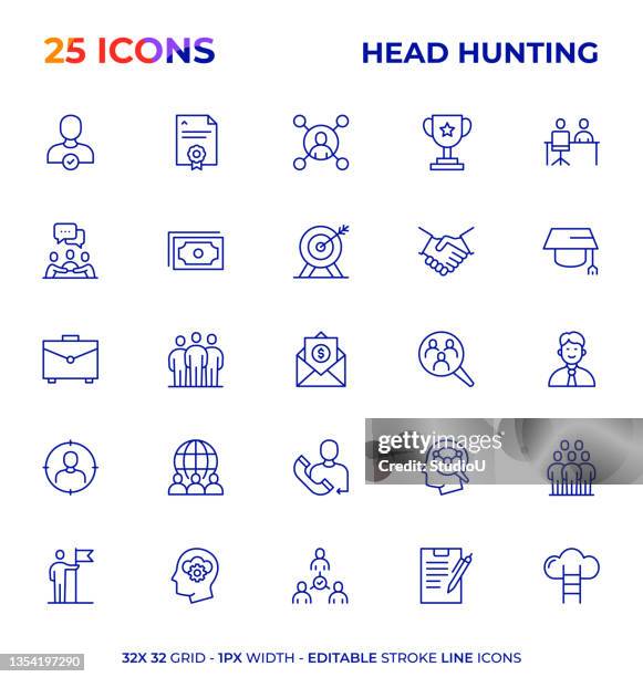 headhunting editable stroke line icon series - 候選人 幅插畫檔、美工圖案、卡通及圖標